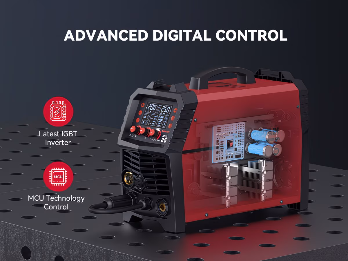 250a mig welder 110v 220 mig gasless flux core mig stick lift tig spool gun spot 6 in 1 aluminum welding machine professional welder large led display with lift tig gun spool gun sold separately without battery Product details 9