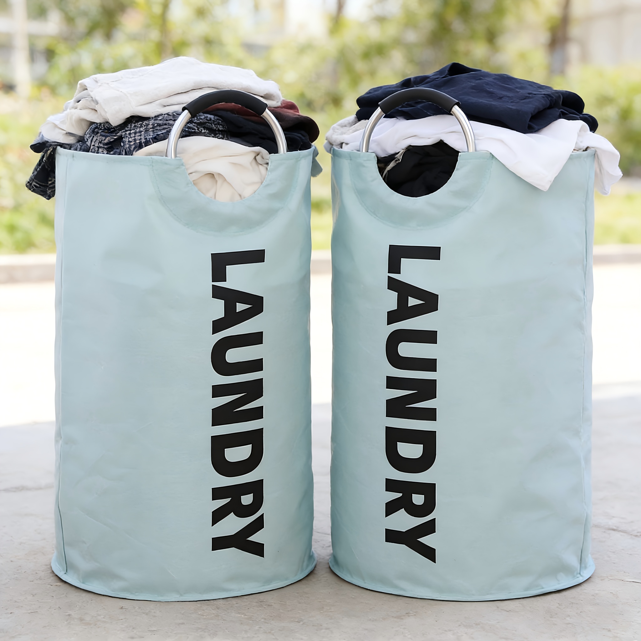 TEMU 2pcs Extra-large Capacity Laundry Basket Set - Heavy-duty, High-quality Cloth Foldable Laundry Bags, Full-ring Handle Dirty Laundry Basket And