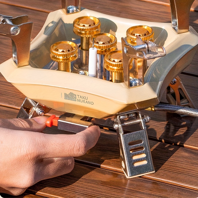 TAKU MURANO Portable Gas Camping Stove - Compact, Windproof, Quad Burner Design with Piezo Ignition, Ideal for Hiking, Outdoor Activities - 1pc, Includes Carrying Bag