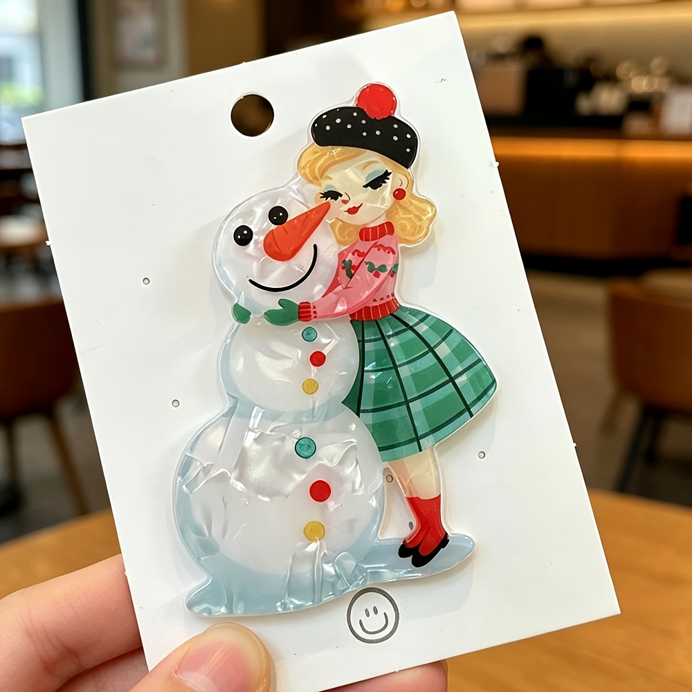 TEMU 1pc Christmas Retro Cartoon Acrylic Snowman Cat Cake Brooch
