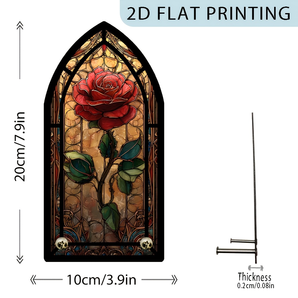 TEMU 2d Flat, 1pc, Book Corner Statue, Rose Glass Window, Library Logo, Desktop Decoration, Painted Effect Bookends And Bookshelf Decor, Cozy Reading