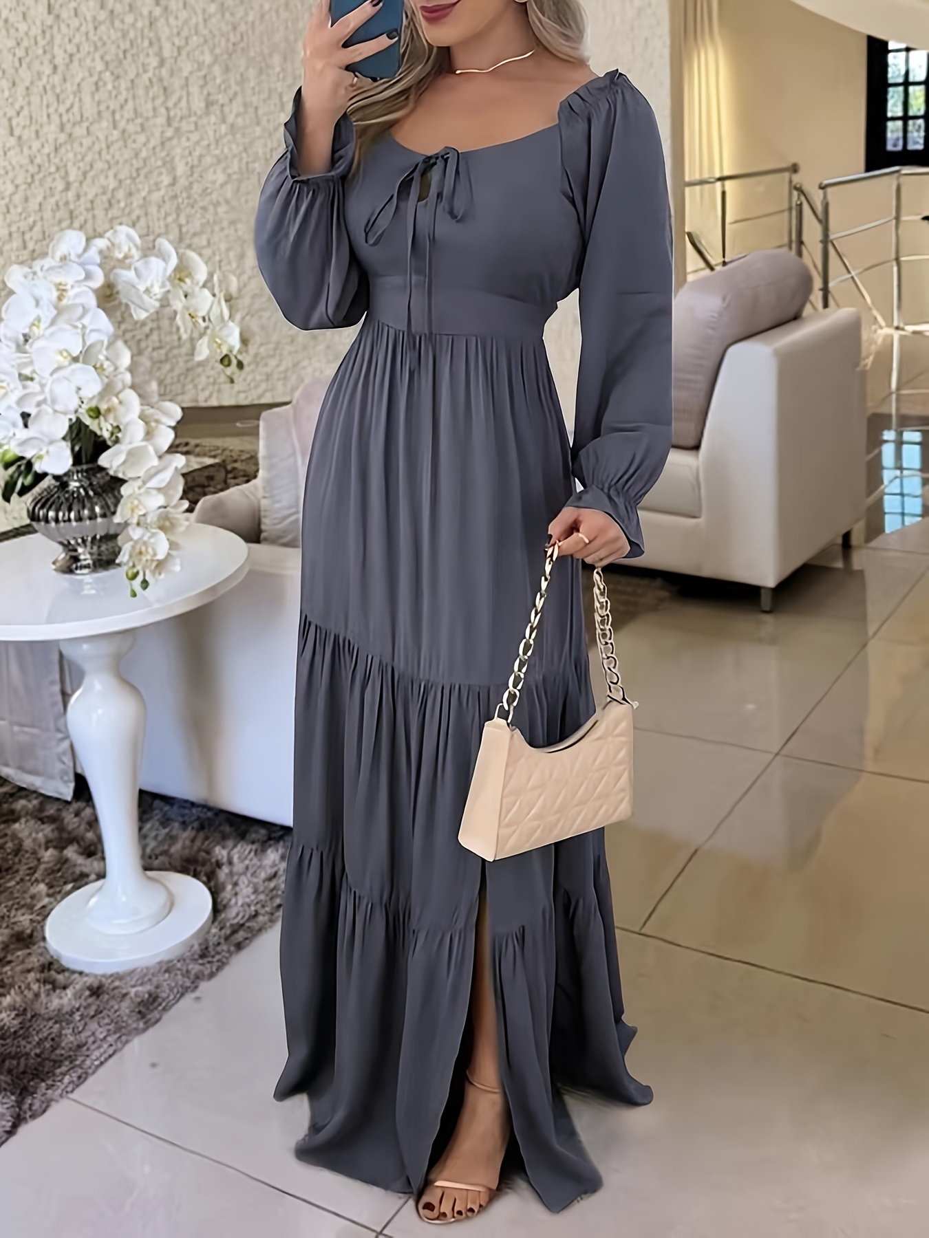 long black dress with v neck Atria Backless Long Formal Gown with Plunging V-Neck Black / XLarge main image 0