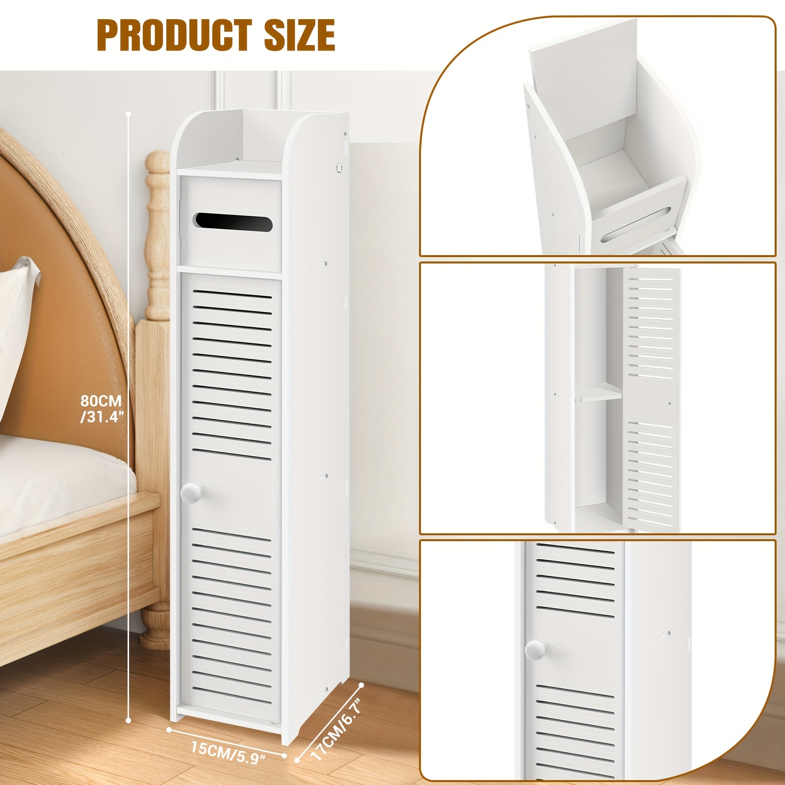 Image of Bathroom Cabinetn Shelf Free Standing Storage Floor Standing Cabinets, With Daily Use Layer And 1 Cupboard Door, Cabinet For Store Toilet Paper, Books, Shampoo