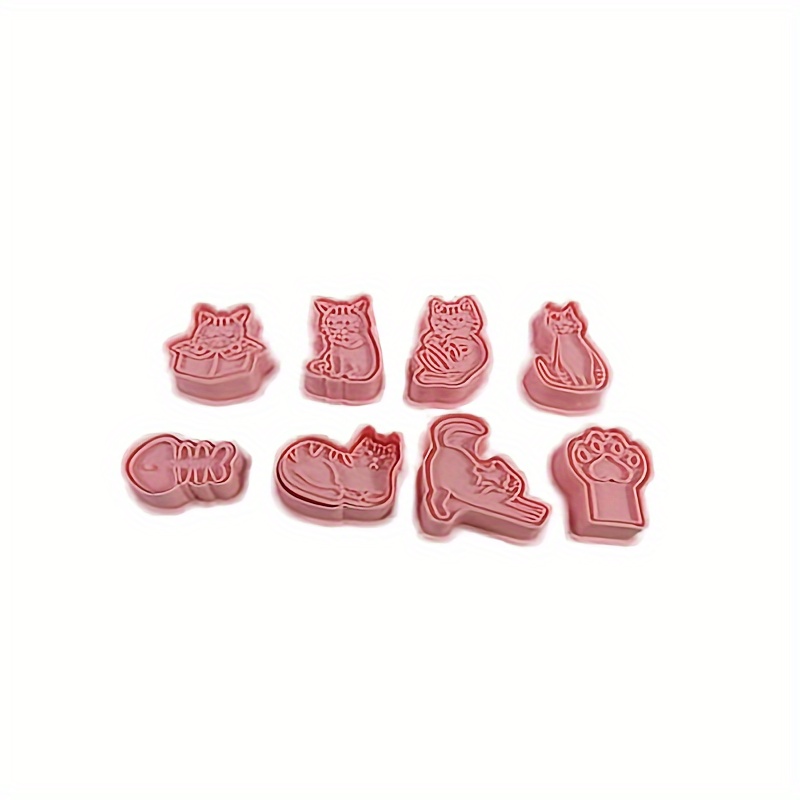 Image of 8pcs Cat-shaped Cookie Cutters, Diy Plastic Fondant Molds For Baking, Kitchen Tools - Ideal For Valentine's Day, Mother's Day, Graduation, Father's Day, Day, Cookie Decorating Supplies