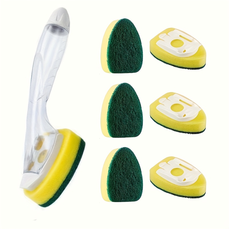 Heavy-Duty Kitchen Cleaning Kit with Ergonomic Handle and Dual Brush Heads - Efficient Scrubbing Sponge and Brush for Dishwashing, Countertops, and More - Essential Waterproof Cleaning Tool for Home and Restaurant Use, Dishwashing Essentials|Ergonomic Handle Design|Durable Cleaning Brush, Dishwasher Brushes