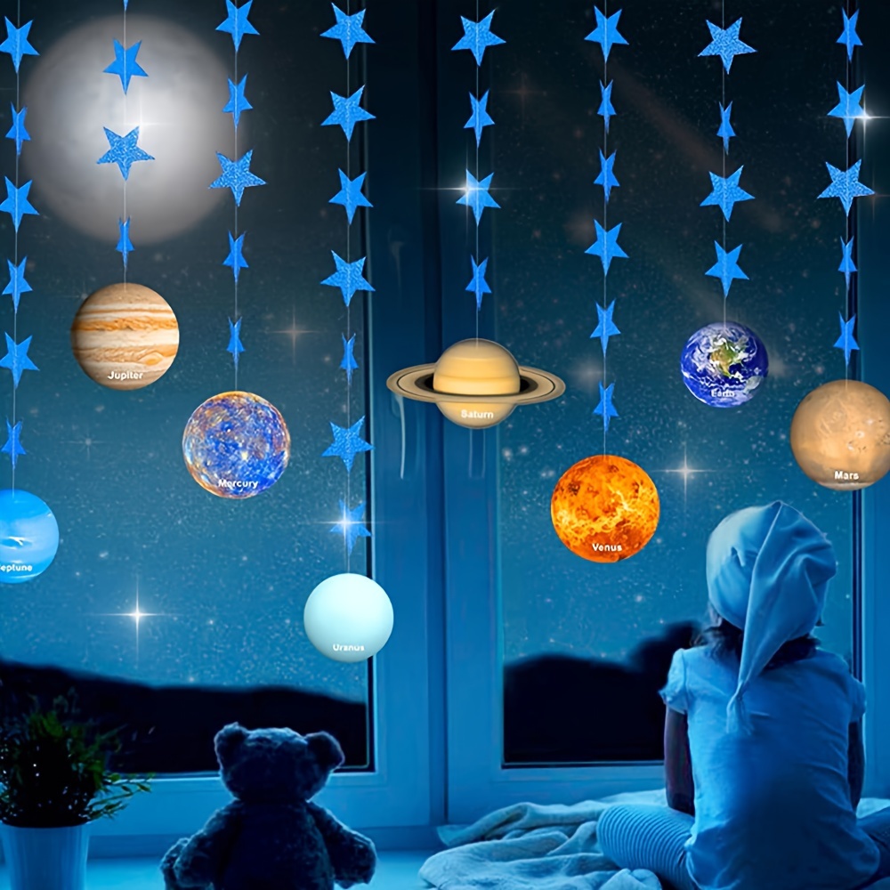 

Solar System Hanging Decorations - 8-piece Planet Banner Set For Space-themed Events, Educational Paper Planets, Stars & Moon, Non-electric Party Supplies