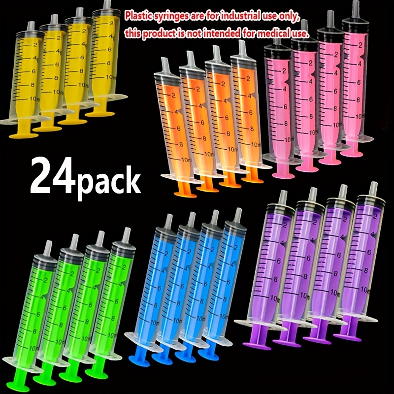 24pcs Colored 10ml Plastic Perfume | Without Needle, Suitable For Filling, Dispensing, And Measuring Perfumes, Inks, Ballpoint Pens, And Printer Inks