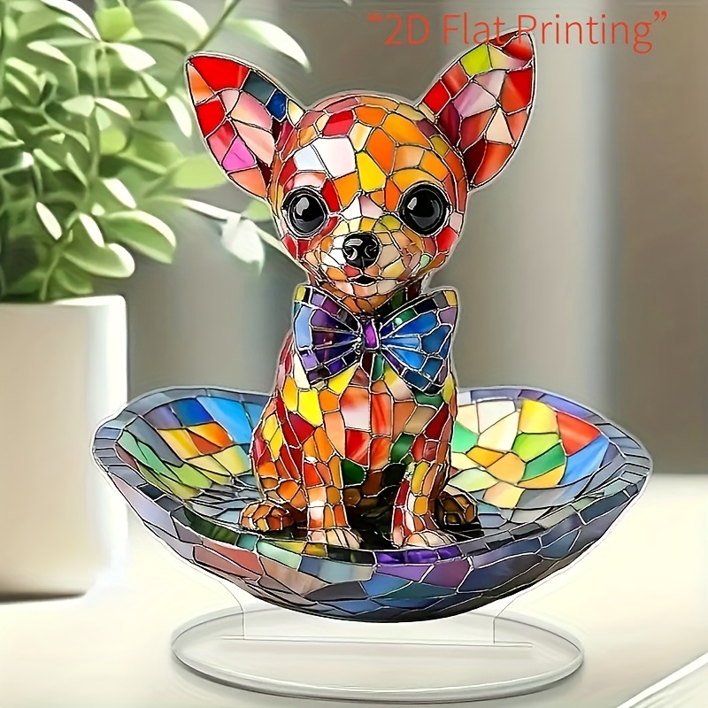 

A 2d Printed Acrylic Puppy Ornament - Colored Glass * 7 Inches, Suitable For Bedroom, Living Room, And Animal Image Decoration