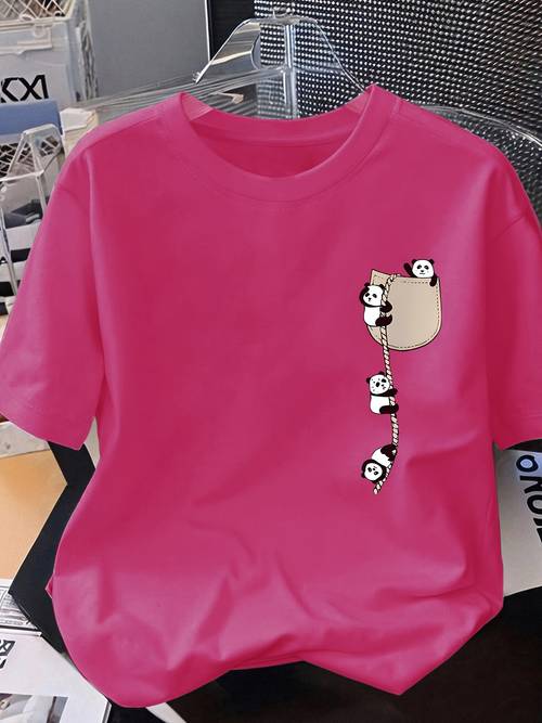 2026 womens round neck panda print short sleeve summer casual t shirt
