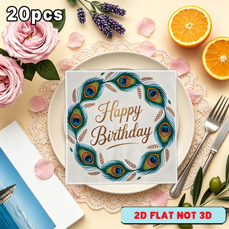 serviettes à dessert 2d imprimées à plat, 20 pièces,  s serviettes à motif   pour fête à thème, anniversaire, anniversaire de mariage et célébrations de mariage - vaisselle   pour occasions spéciales