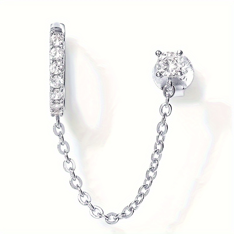 1pc Women's Fashion Hoop Earrings, Minimalist Creative Chain Earrings With Synthetic Synthetic Zirconia, Single Earring For Women And Men, Party And Casual Daily Accessory