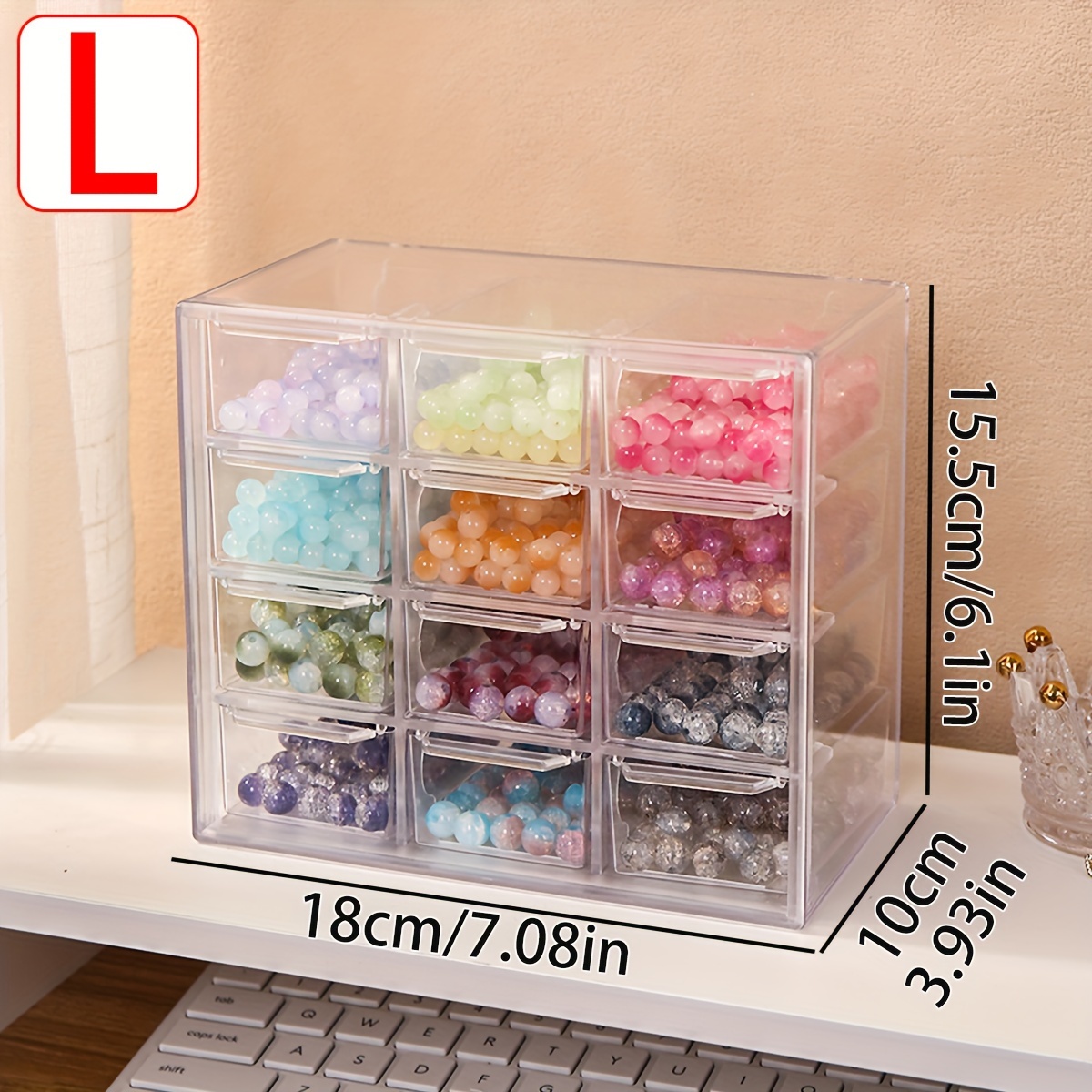 TEMU 1pc Plastic Jewelry Organizer Box With Drawers For Beads, Diy Crafts, And Small Accessories - Rectangular Desktop Storage For Rings, Earrings, Necklaces, And Home Organization