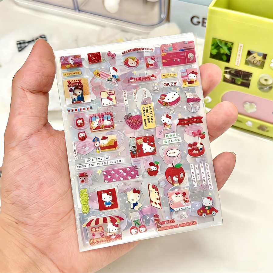 Image of Hello Kitty Stickers Cartoon Die-cutting Sticker Cute Kitty Cat Melody Flashing Laser Stickers Anime Material Stickers For Roller Skating And Cycling , Fan Gifts