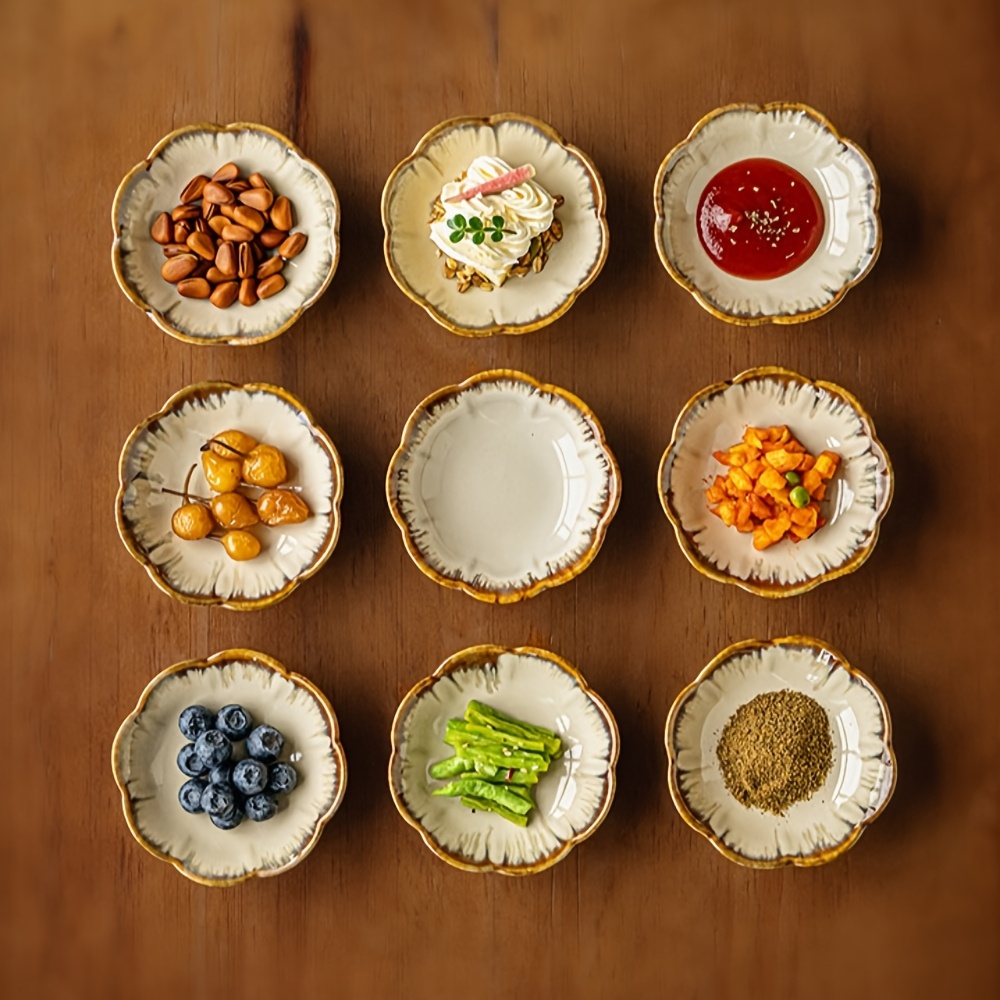 Set aus 2 kleinen Keramiktellern mit Blumenmuster, 4-Zoll-Snackteller, Vorspeisenteller im japanischen Stil, Keramik-Gewürzschalen *-Dippsaucenschalen. * für: Küche, Wohnzimmer, Hotel, Dinnerpartys