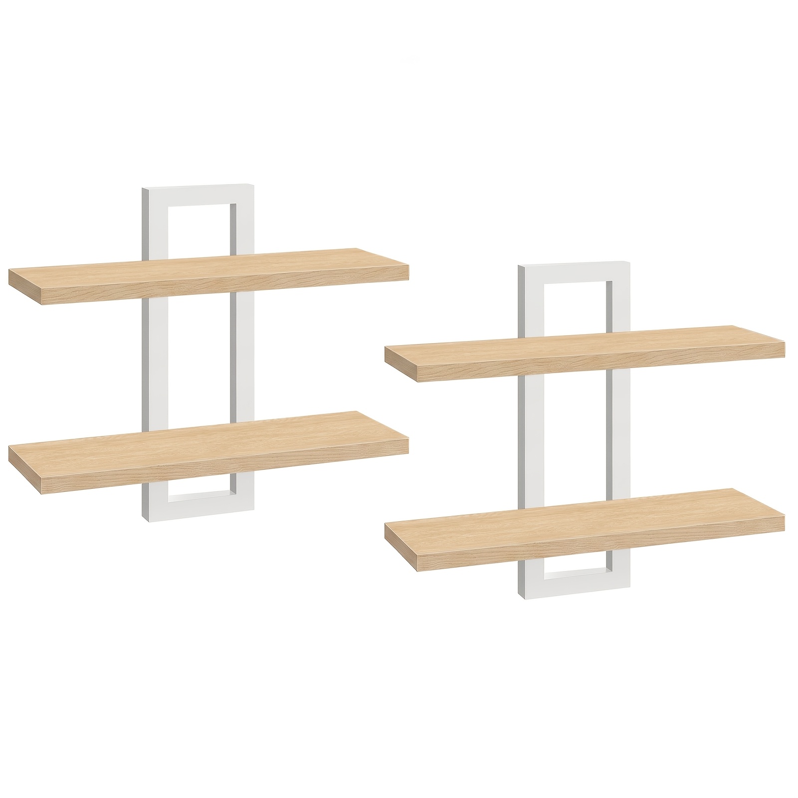 Image of 2pcs Floating Shelves - 2-tier Wall Mount Shelf Set, Bathroom Hanging Shelves, Size 38cm, For Living Room, Bedroom, And Kitchen, Black