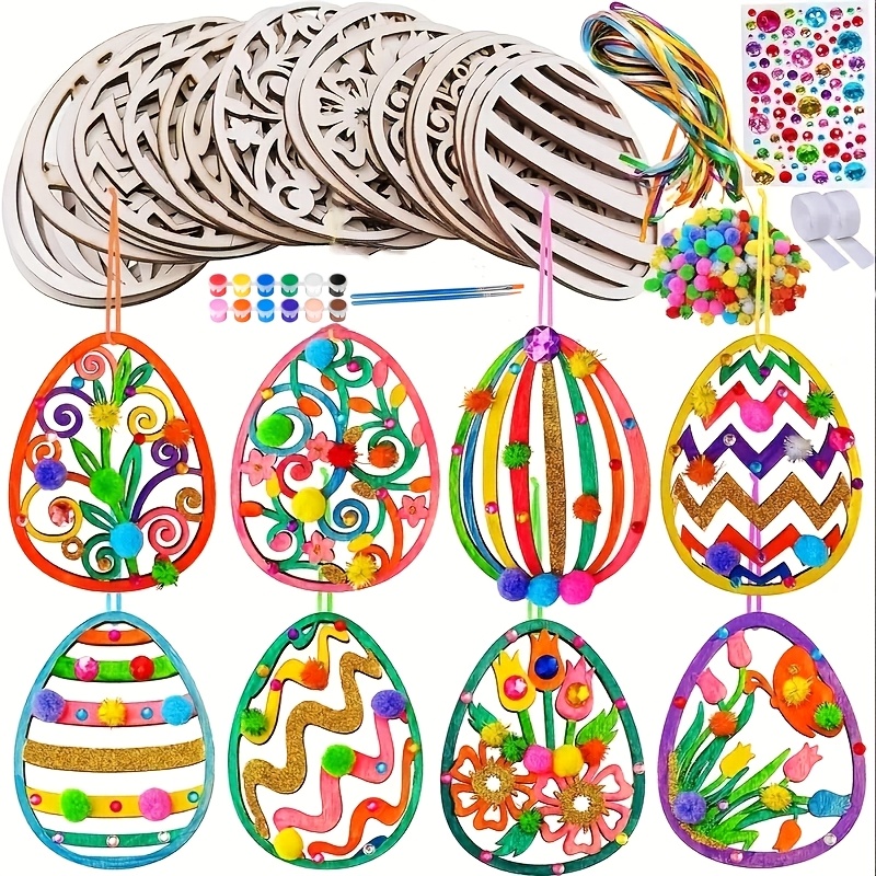 

24pcs Diy Wooden Easter Egg Craft Kit - Hand- Ornaments For Spring Classroom Activities & Home Decor, Random Colors, No Electricity Needed