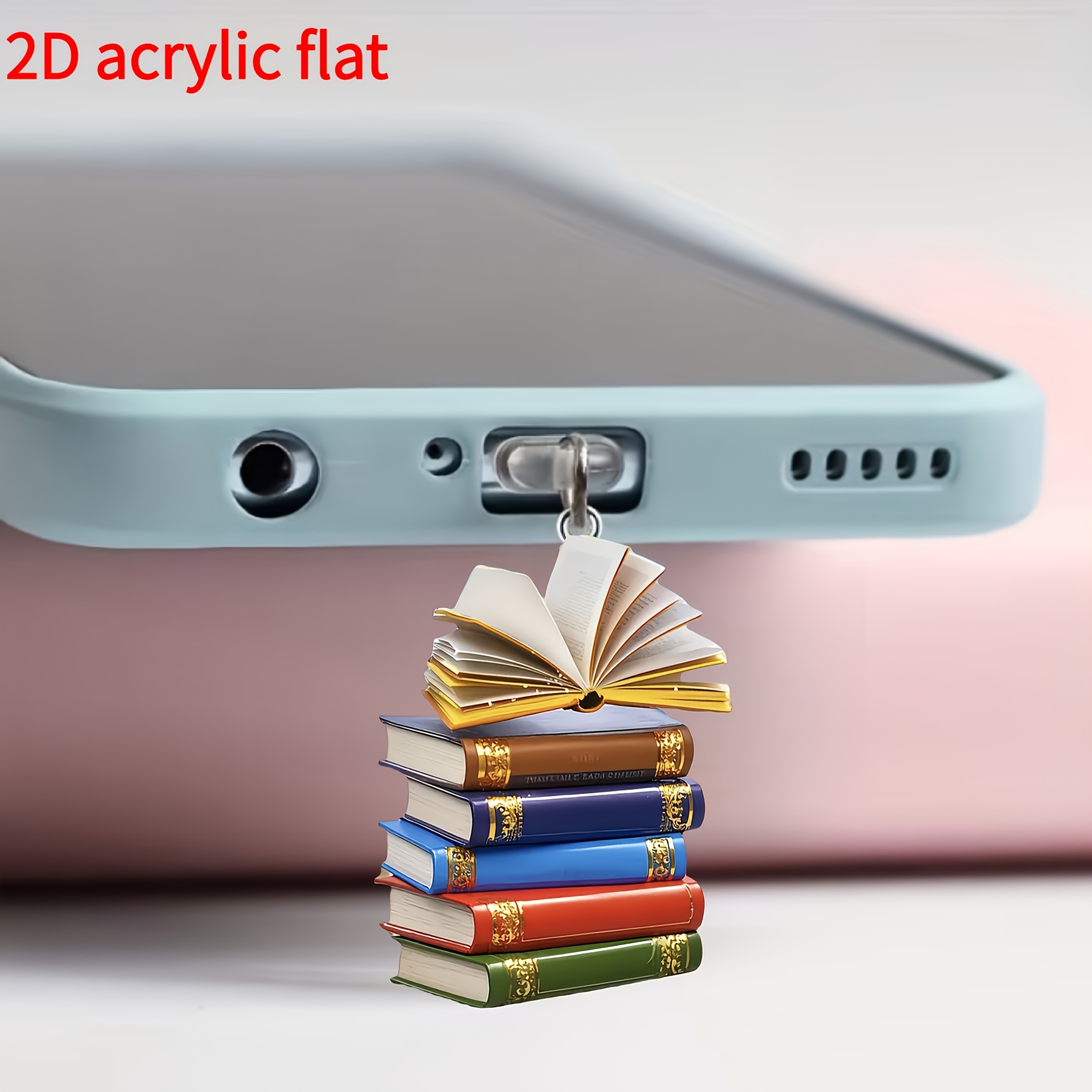 2d Flat, 1pc Book Pile 2d Plane Acrylic Phone Dust Plug - Suitable For Type-c And Iphone Connectors, Protective Dust Cover Accessory