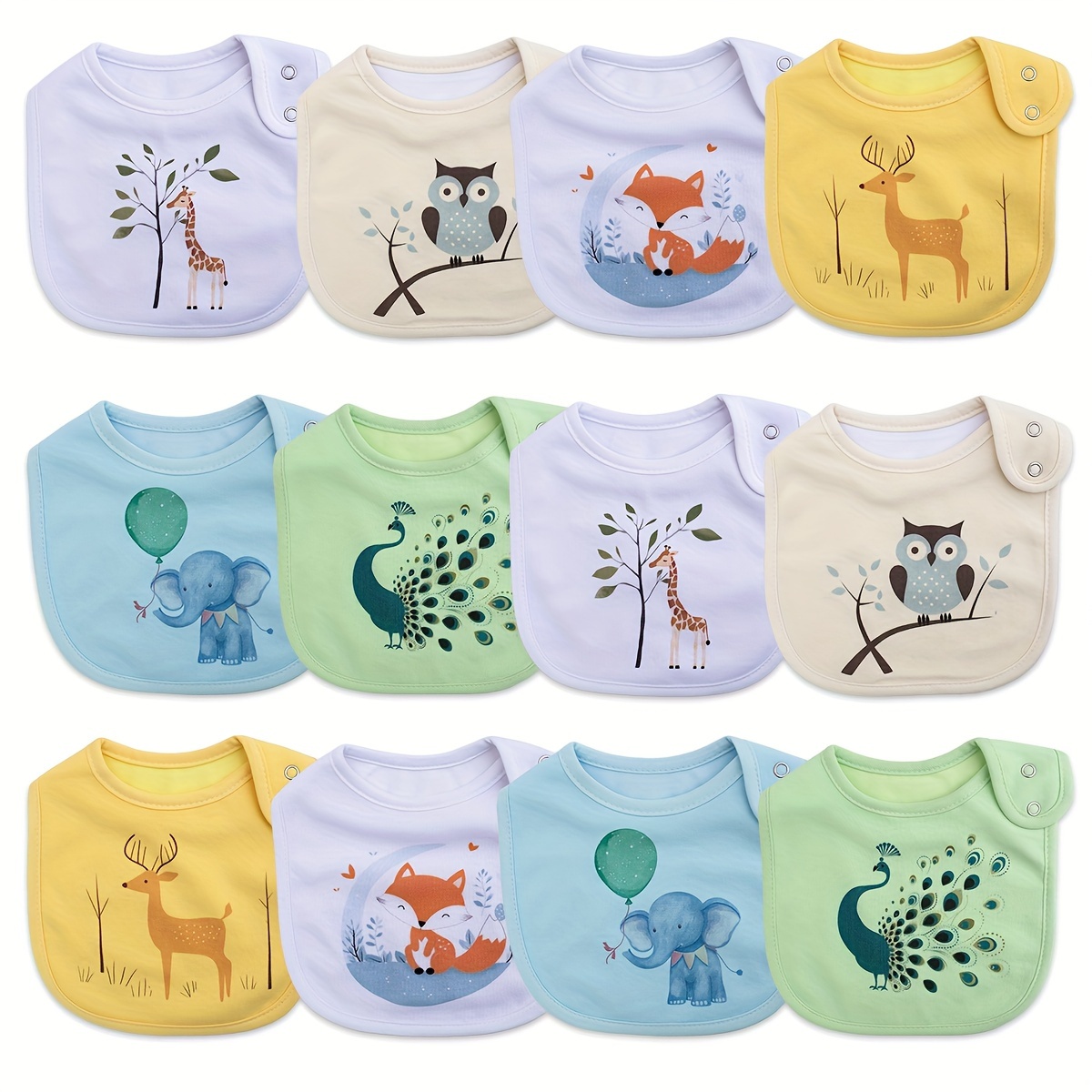 

12-piece Of 4-layer Cotton Muslin Baby Bibs, Absorbent, Breathable, Adjustable Snap Bibs, Boys And Girls, Nursing, Feeding, Teething, And As Pet Bandanas