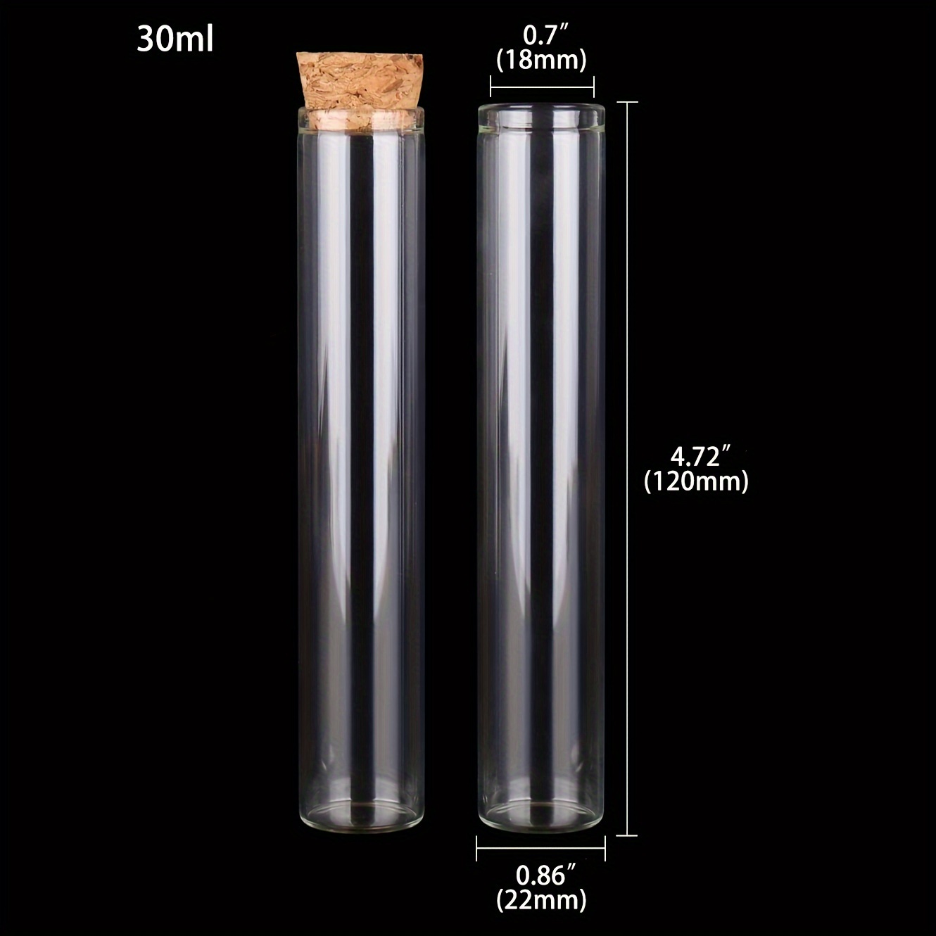24pcs/set Diameter 2.2cm 5ml/7ml/10ml/14ml/18ml/20ml//30ml Transparent Glass Test Tubes With Cork Stoppers Small Mini Bottles Jars Vials For Gift Art Crafts 8 Sizes U-pick