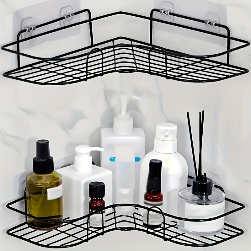 

2pcs Bathroom Toilet Bedroom Closet Kitchen Cabinet Non Drilling Storage Basket And Corner Rack Hook, Multifunctional Hook, Utility Hooks