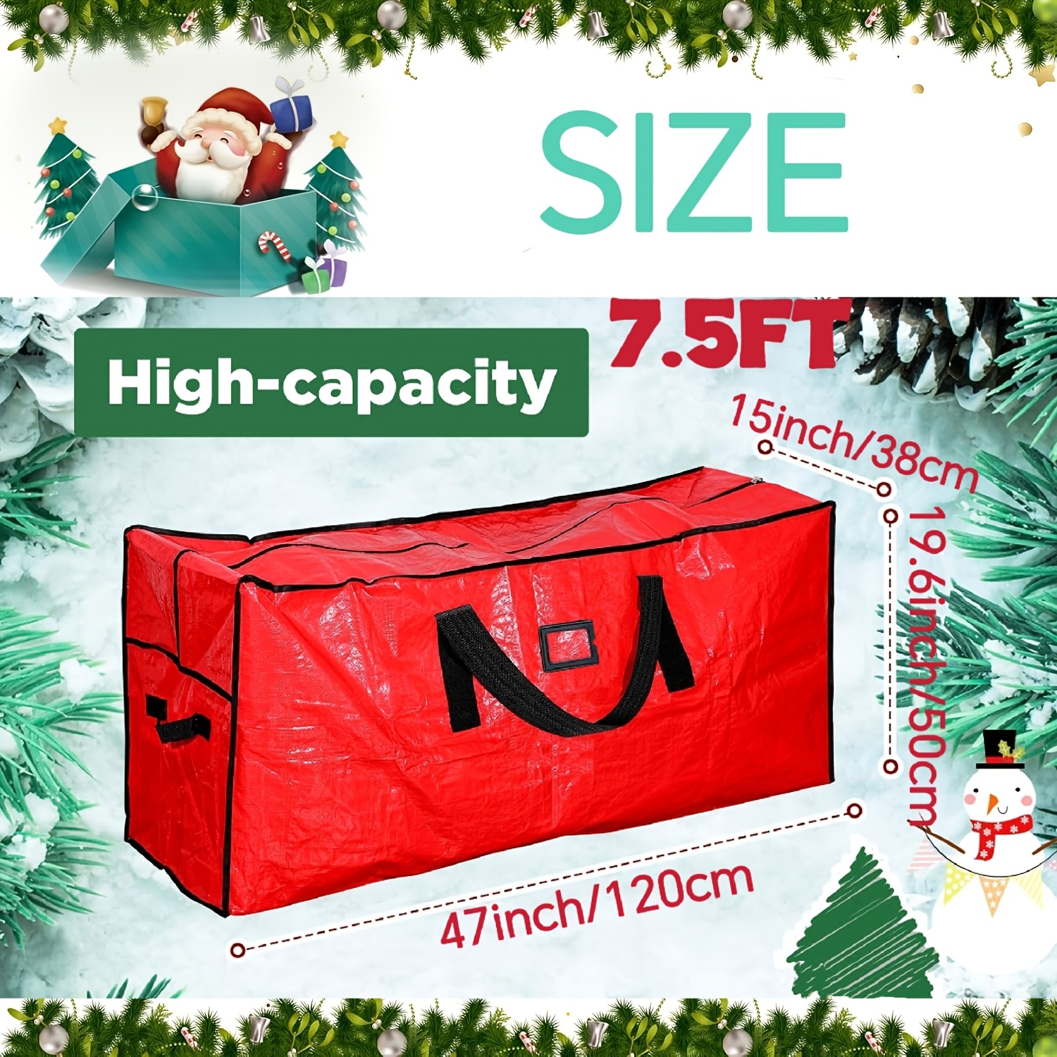 1pc Thickened type Large Christmas Tree Storage Bag Tall  Holiday Artificial Disassembled Trees with Durable Reinforced Handles - Main Image