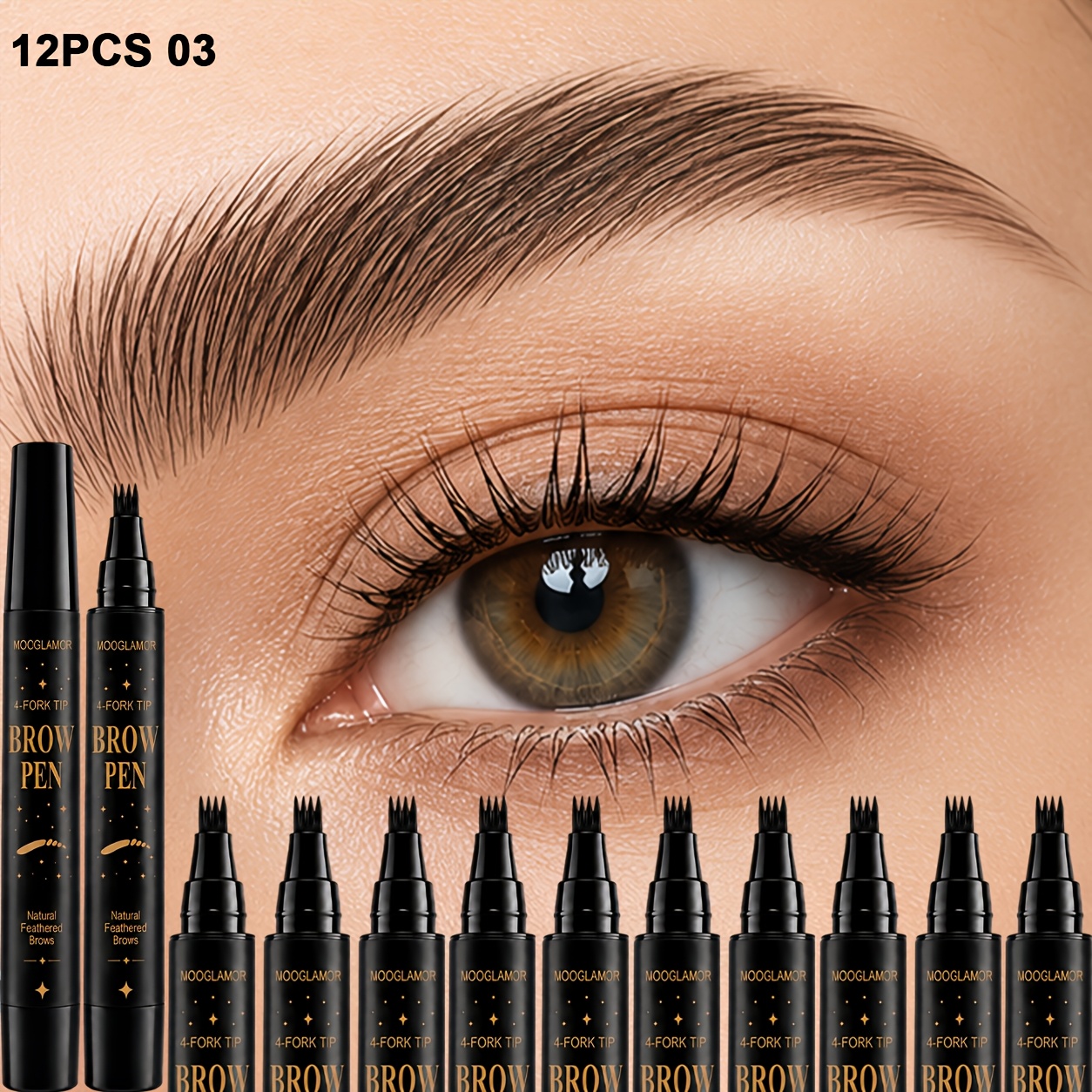 Image of This 12pcs Liquid Eyebrow Pencil Set Long-, Water Resistance, And , Allowing For Precise Definition And Shaping Of Natural, Eyebrows. Its Portable Design Combines Practicality With Aesthetics