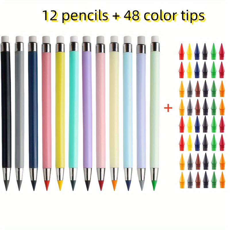 

Ensemble de Dessin de 60 Pièces: 12 Crayons Légers avec 48 Mines Colorées Interchangeables & Gommes Intégrées - Parfait pour les Artistes.