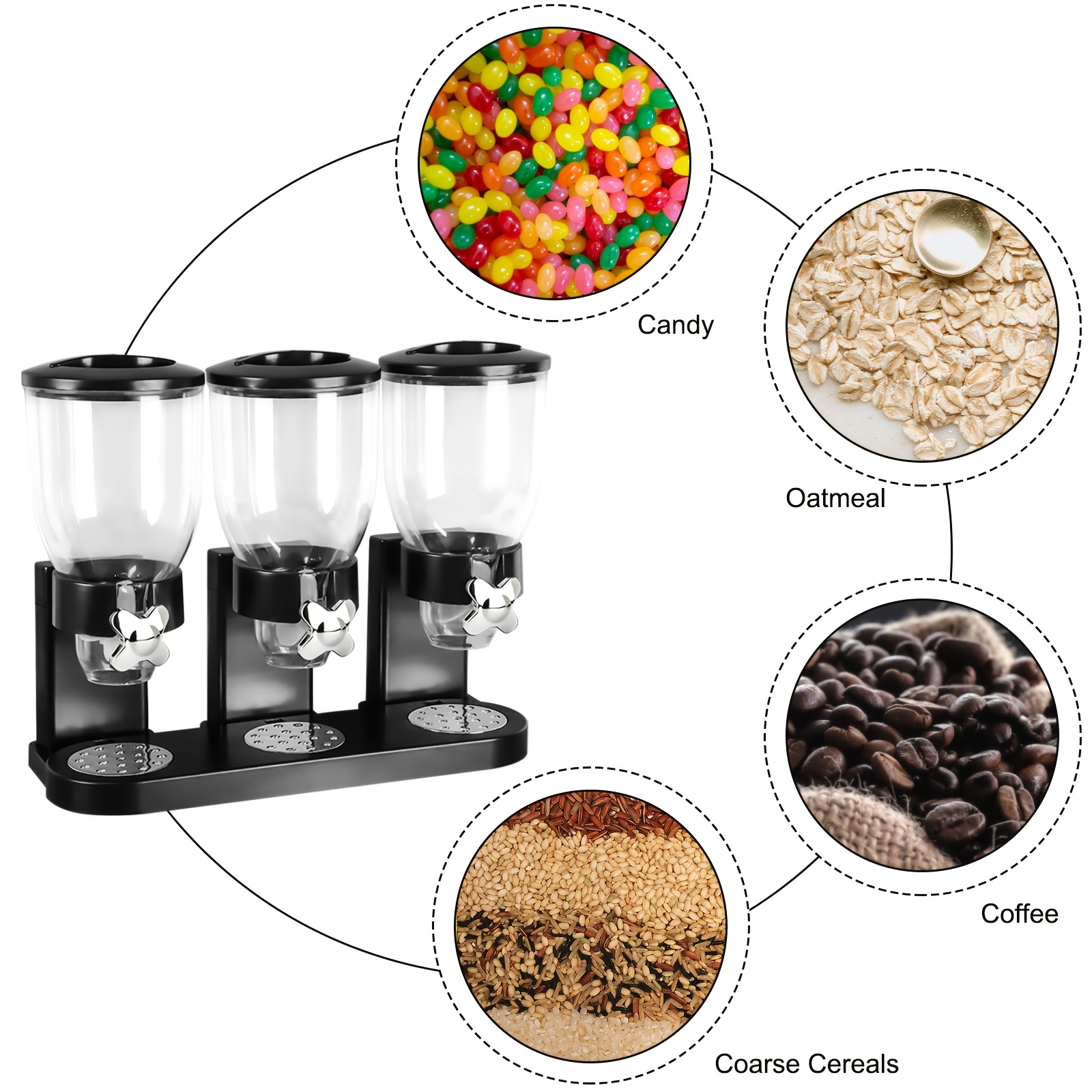 2l grain dispenser oatmeal storage container with   lid 3 dispensing compartments durable plastic kitchen organizer for cereal   pet food decorative bow accent hand wash only   multisurface   sleek     material perforated insert pantry organization modern kitchenware reusable material home cooks details 2