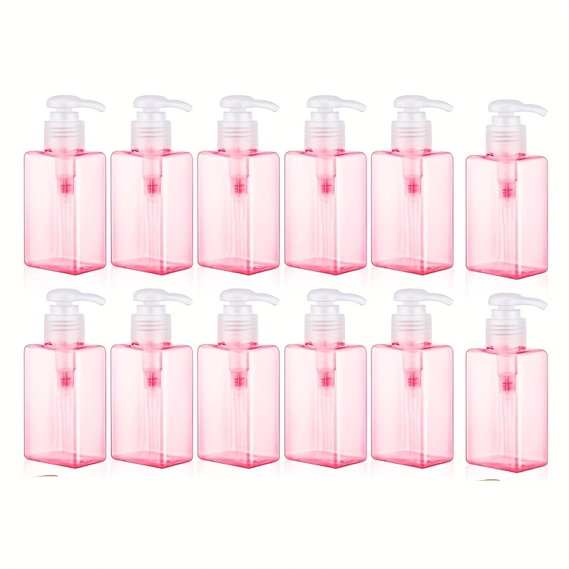 Image of 12pcs 100ml /3.4oz Pump Bottle Mini Travel Bottles Small Dispenser Containers Plastic Pump Lotion Dispenser Empty Square Travel Size Containers Toiletries (transparent/pink)