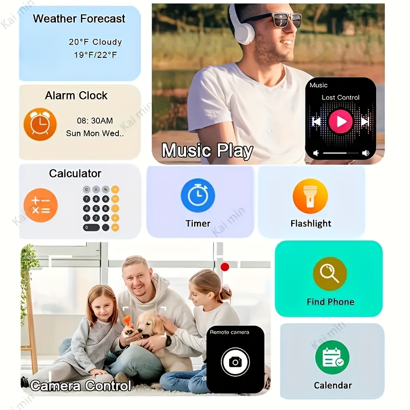  full touch high definition mens and womens sports smartwatch features wireless answering calls motion tracking photography and music control smartwatch is compatible with android and iphone its a gift for men and women details 4