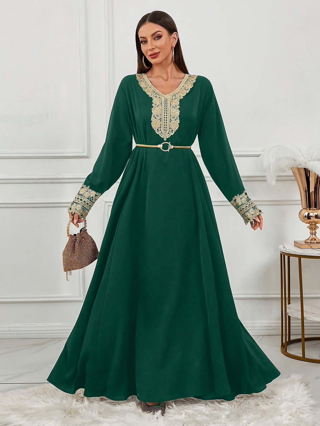 ramadan womens golden applique decor v neck long - Temu Oman