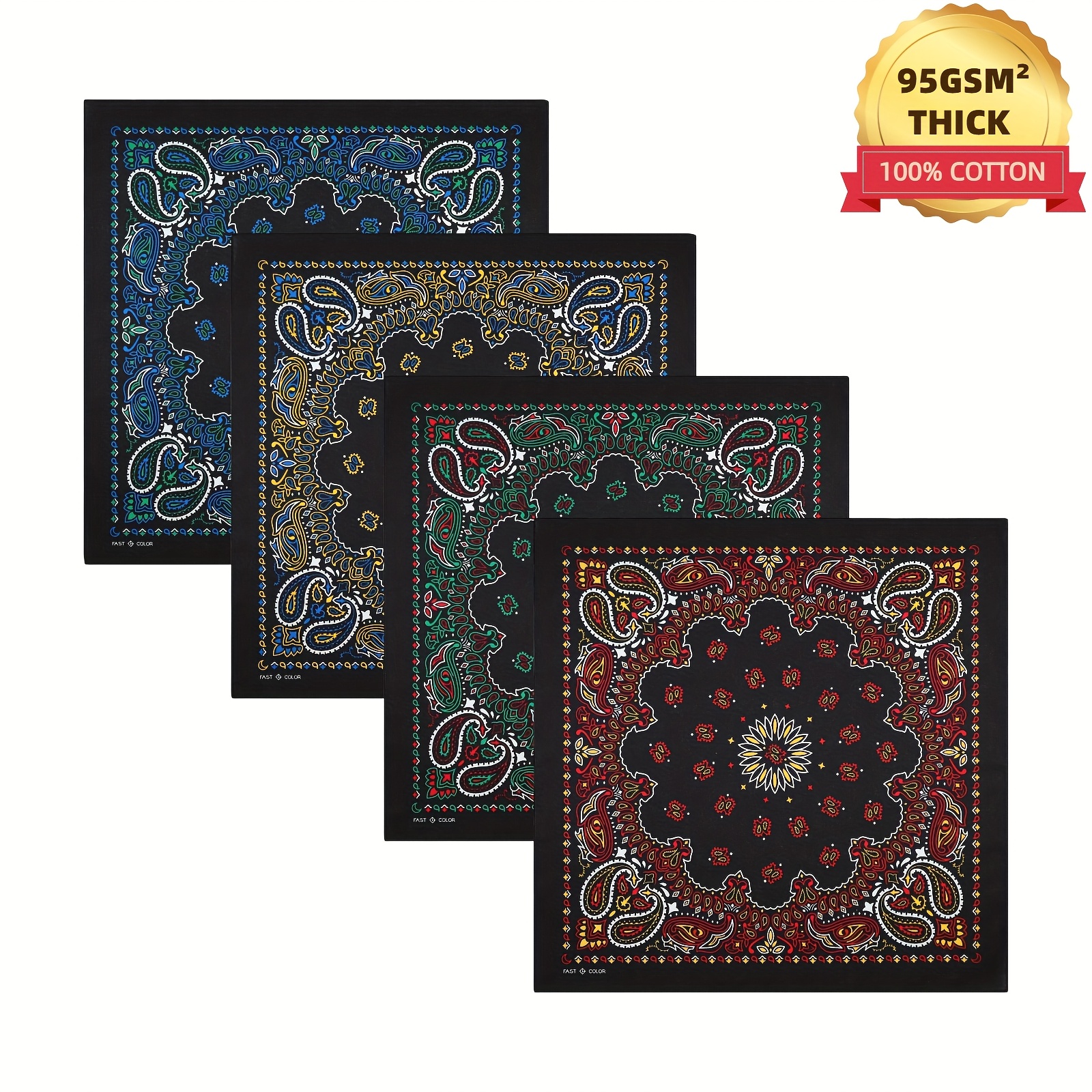 Image of Fine Bandanas 100% (95g/m² Thick) 4pcs/12pcs Paisley Pattern 21.65"/55cm Bandanas Face Mask Head Wrap Double-sided Printed Square Scarf Headwear For Women And Men