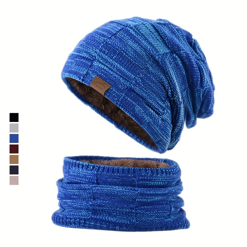 2pcs Velvet Plus Autumn And Winter Mixed Color Versatile Knitted Pullover Hat