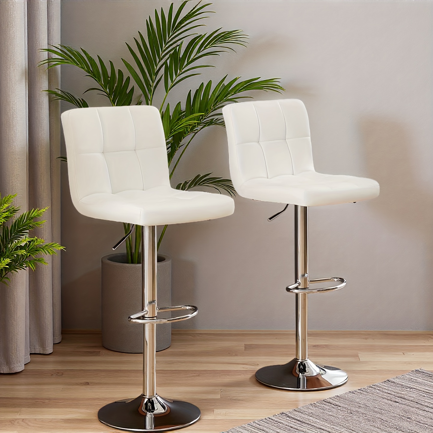 2-Pack Adjustable Armless Swivel Bar Stools with Hydraulic Lift, PU Leather Cushioned Seat and Backrest, Counter Height