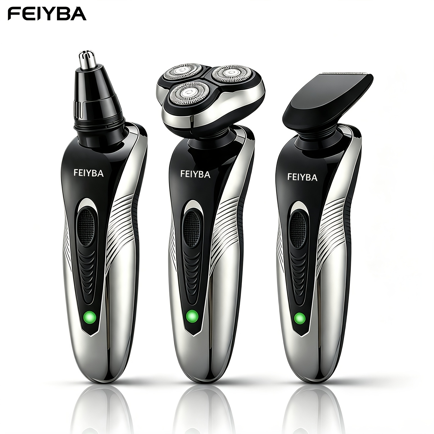 TEMU FEIYBA Kit de toilettage 3-en-1 pour hommes - Rasoir rotatif à trois têtes - Combo tondeuse à et nez - Rechargeable Type-C - Multi-fonctionnel -
