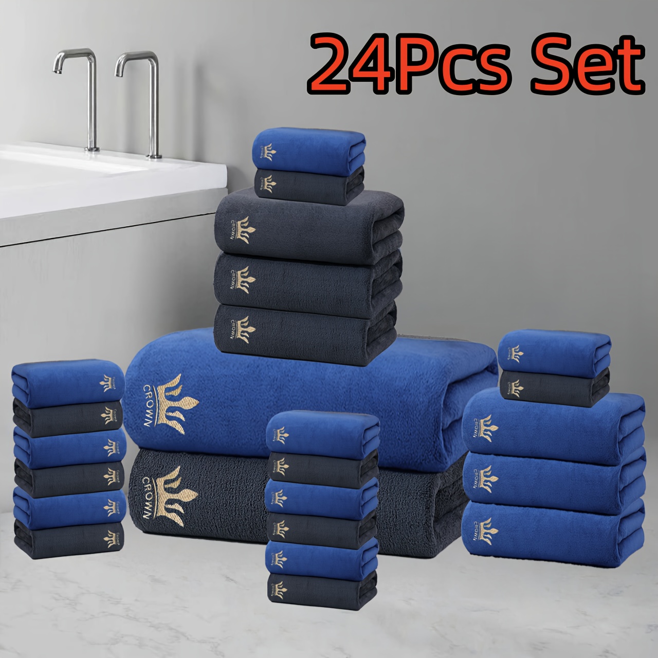 24pcs Ultra Soft Bath Towel Set, Coral Fleece Towel Bath Towel Washcloth Set