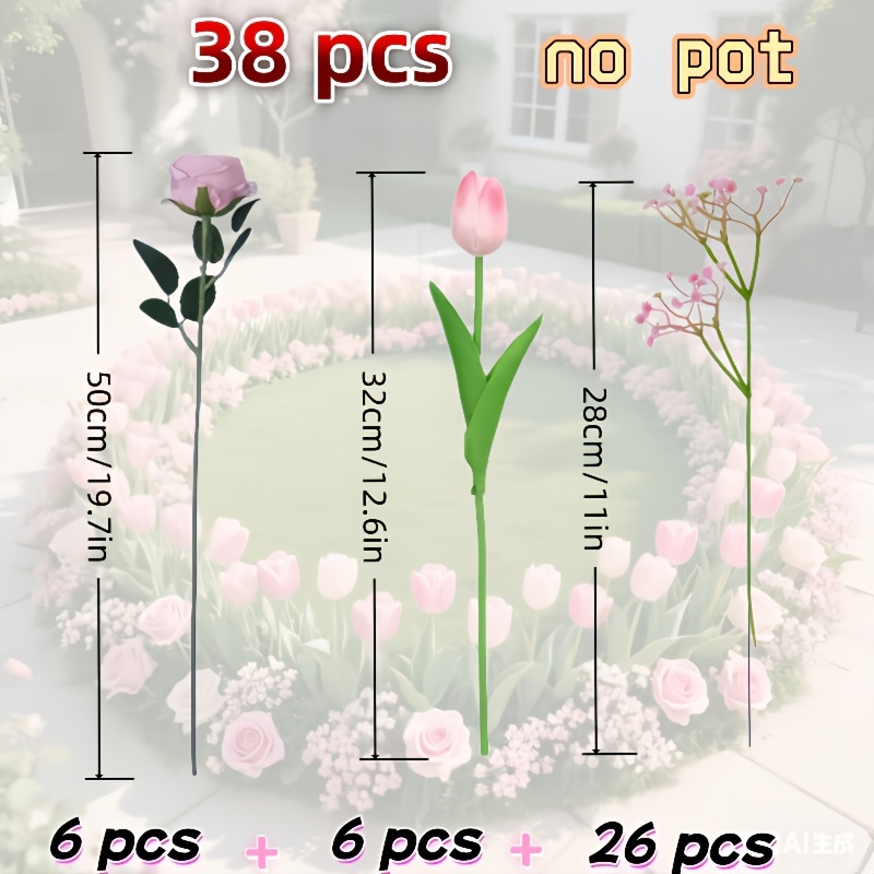 A Bouquet of 38 Artificial Roses, Tulips, And 'S Breath, Realistic Home Decor Suitable for Living Rooms, Tabletops, Gardens, Malls, Coffee Shops, And More - Usable All Year Round Without Maintenance, Perfect for Anniversaries, Thanksgiving