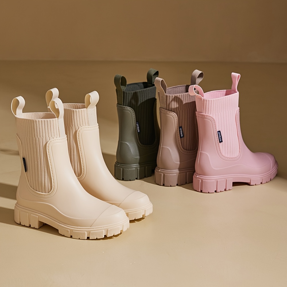 dames chelsea regenlaarzen - slipbestendige dikke  , ronde  , pvc  - en  , comfortabele stoffen binnenkant en in , veelzijdige buitenlaarzen voor casual kleding, veelzijdige buitenlaarzen | chelsea regenlaarzen |   pvc materiaal 4