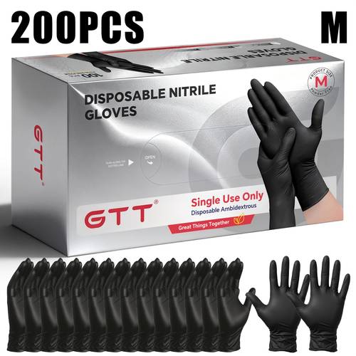 200pcs black nitrile disposable gloves 2 box set and oil resistant 5 mil suitable for such as cleaning hair dyeing tattoos and pets