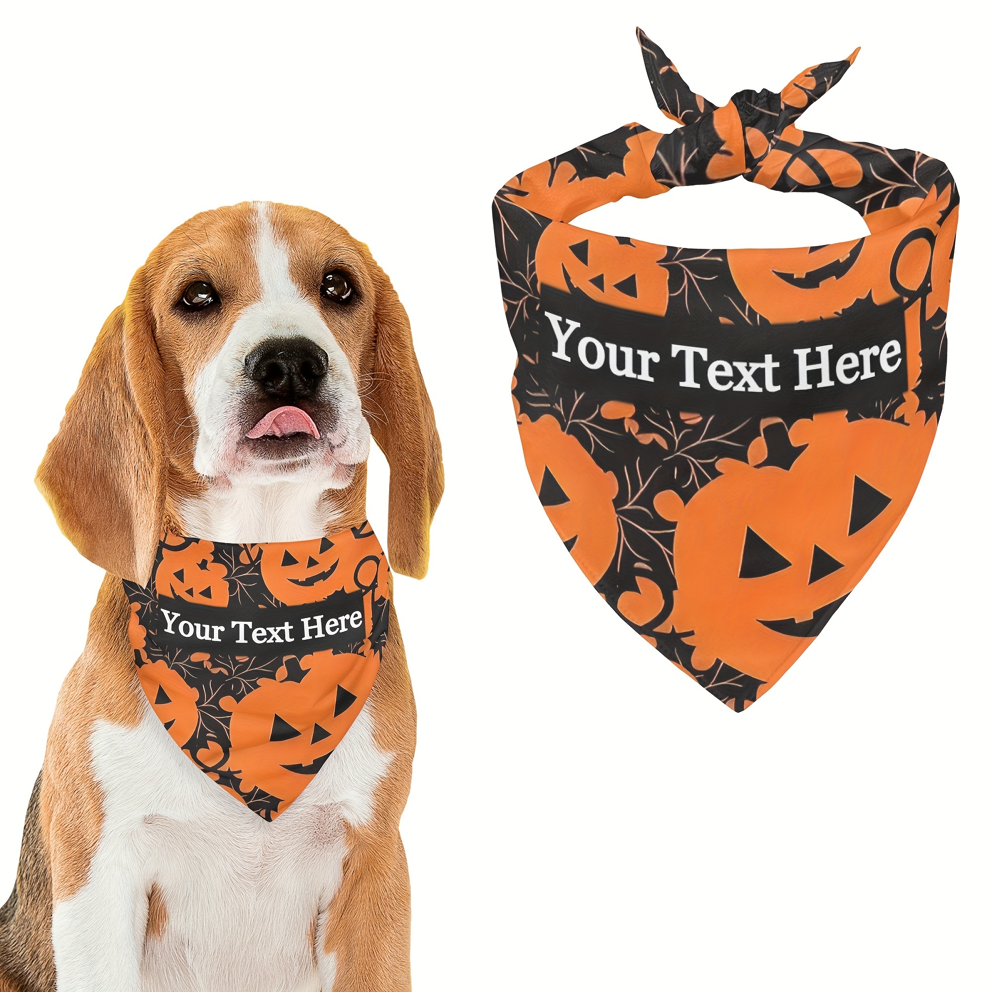 

Customizable Pet Bandana With Pumpkin Design, Personalized Dog Kerchief, Adjustable Scarf For Small, Medium, Large Breeds, Machine Washable, Knit Polyester-spandex Fabric, All-season Accessory