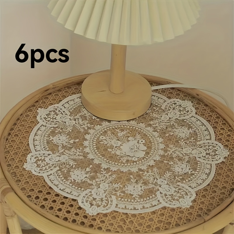 TEMU Mantel de encaje ovalado elegante vintage de estilo francés, 2/4/6 piezas, diseño floral, ideal para protección contra el , antipolvo para