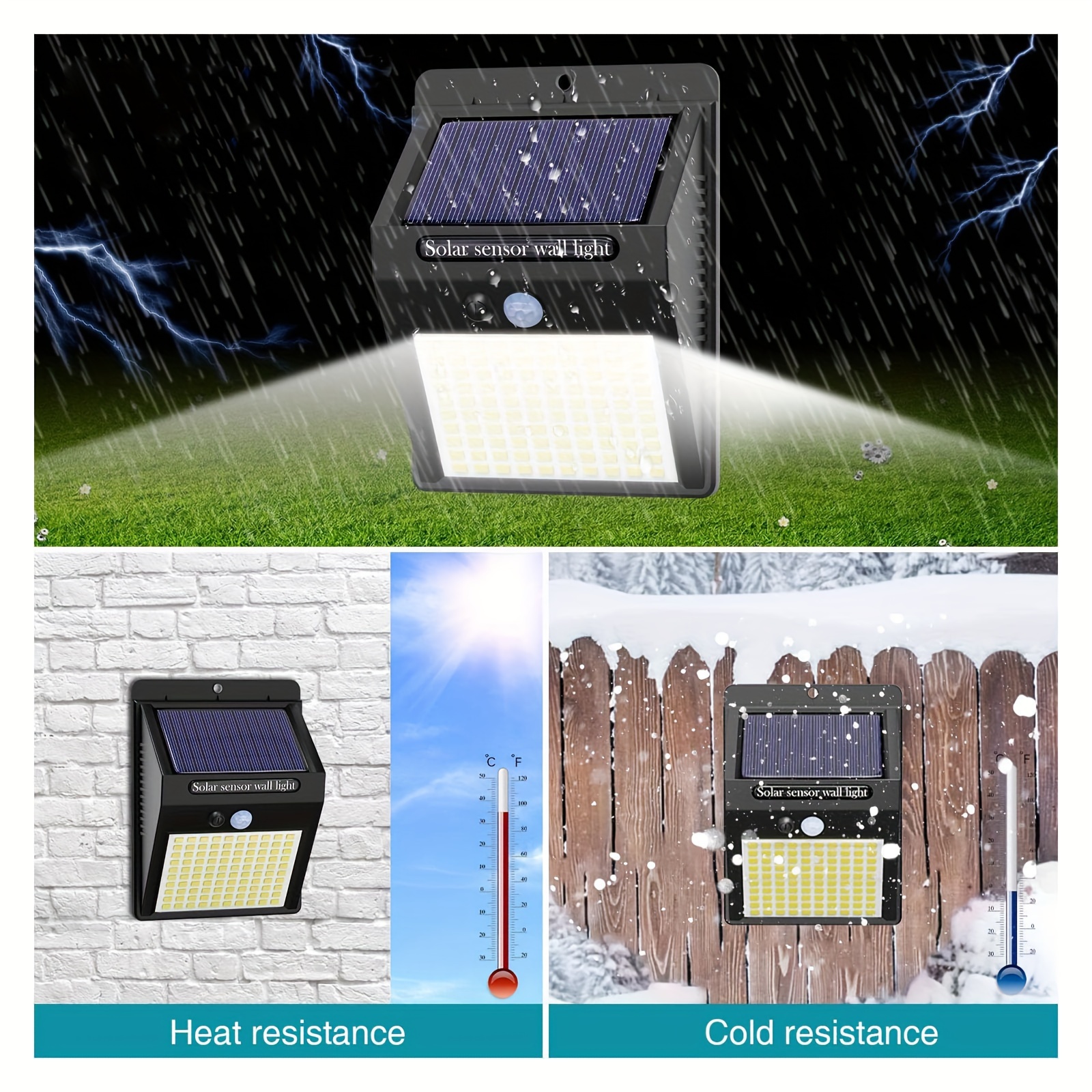 TEMU Lumières Solaire Extérieures, [ 3 Modes/100LED ] Étanche Lumière Solaire à Capteur de Mouvement Fil pour Mur, Sécurité Solaire pour Clôture,
