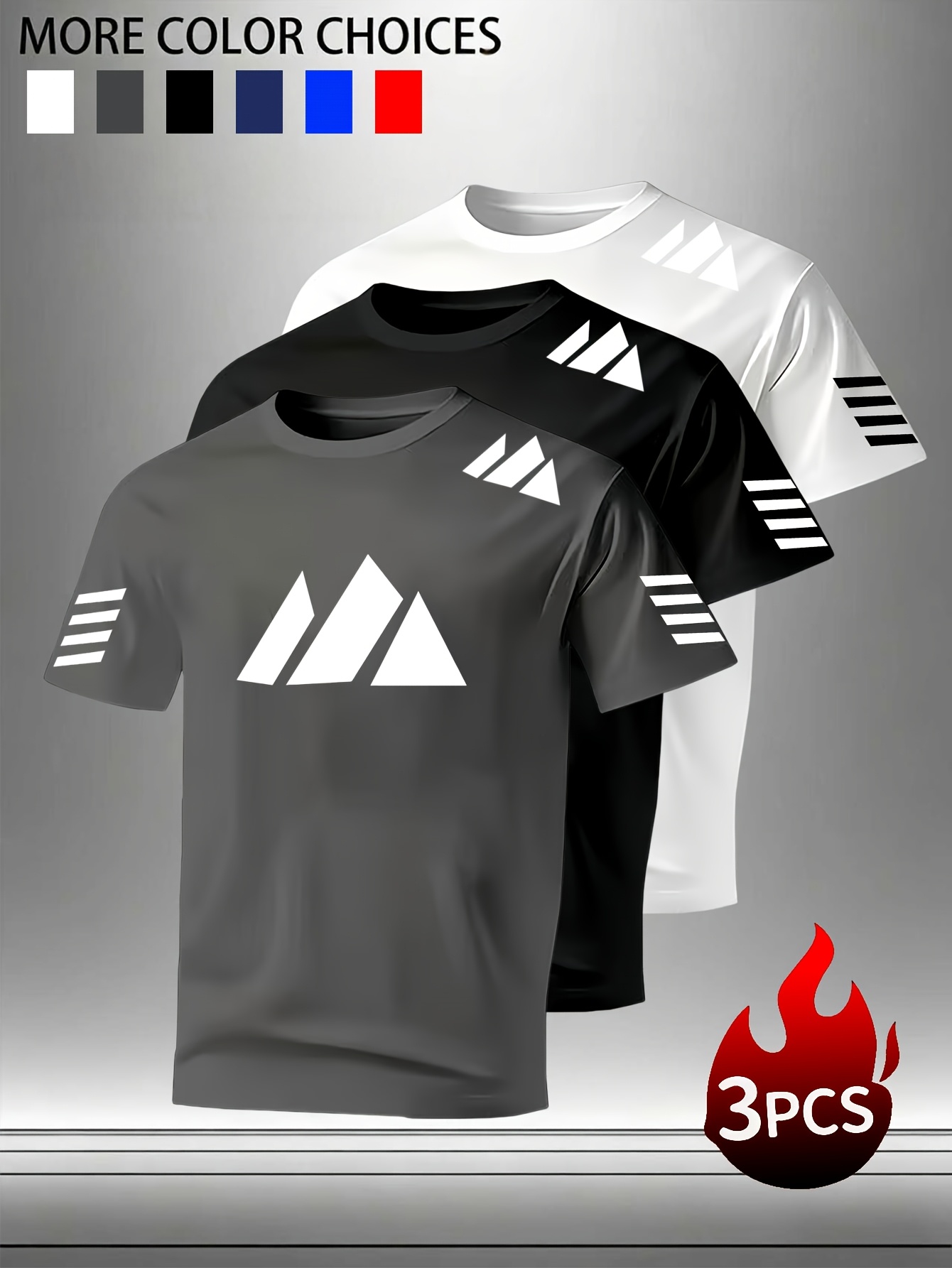 ensemble de t-shirts à manches courtes pour hommes 3 , ensemble de t-shirts dété pour hommes, ensemble à manches courtes respirant à séchage rapide 3 , convient pour le fitness et  , vêtements de fitness, tissu respirant, vêtements décontractés, construction durable 0