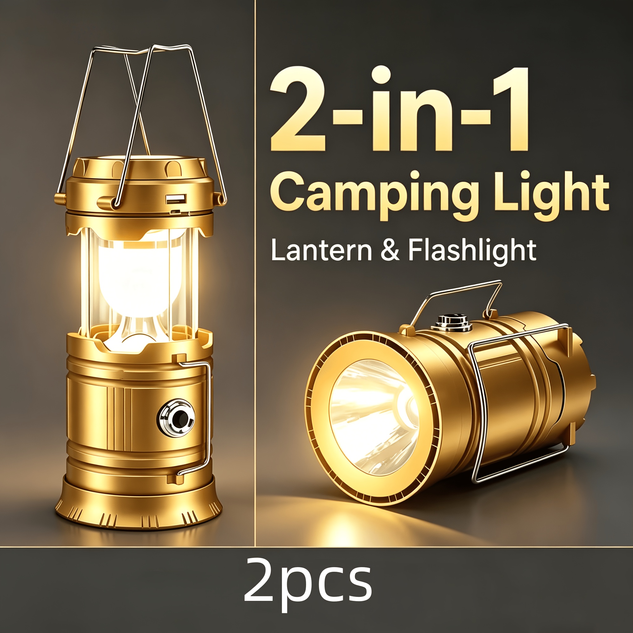 TEMU 2 Portable Rechargeable Solar Camping Lights, Rechargeable Flashlights, Portable Hanging Tent Lights Led Flashlights | Usb Powered, Rechargeable