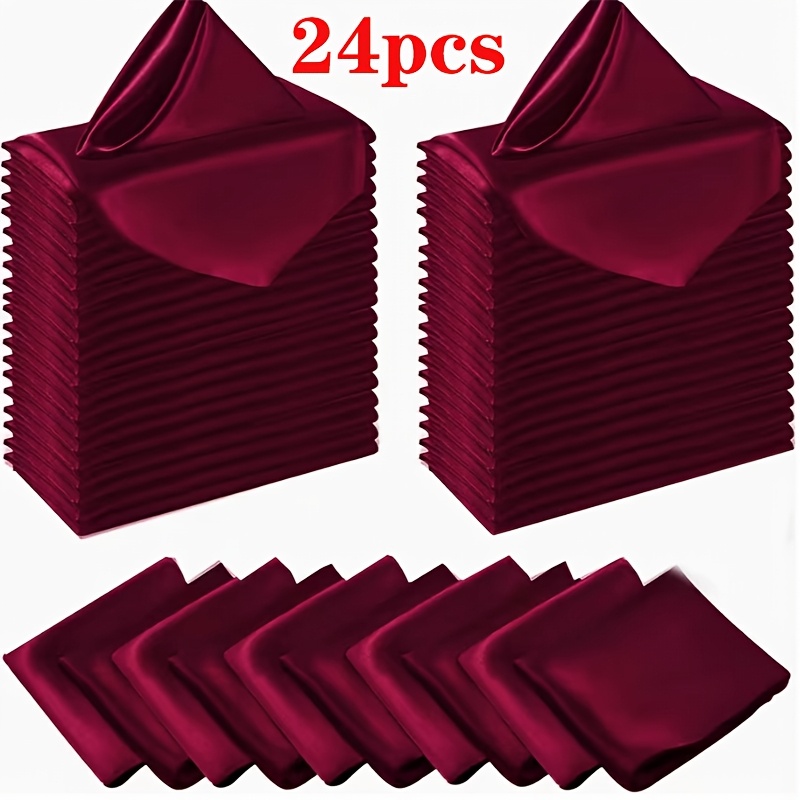 TEMU 24 Serviettes en Satin - Serviettes Carrées Douces et Luxueuses 12x12 Pouces, Élégant, Convient pour , Fêtes de Noël et Décorations de Banquets