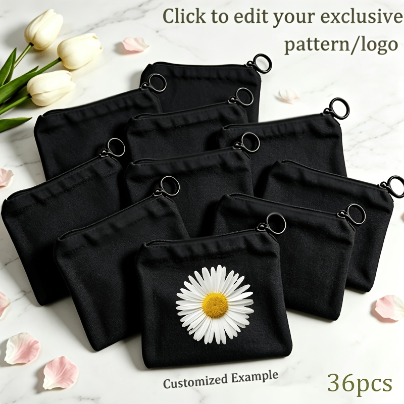TEMU Gift For Her/him 36pcs Custom Pattern Zipper Pouches, Round Ring Design Personalized Photo/logo Toiletry Bags, Fabric Small Item Storage, Makeup