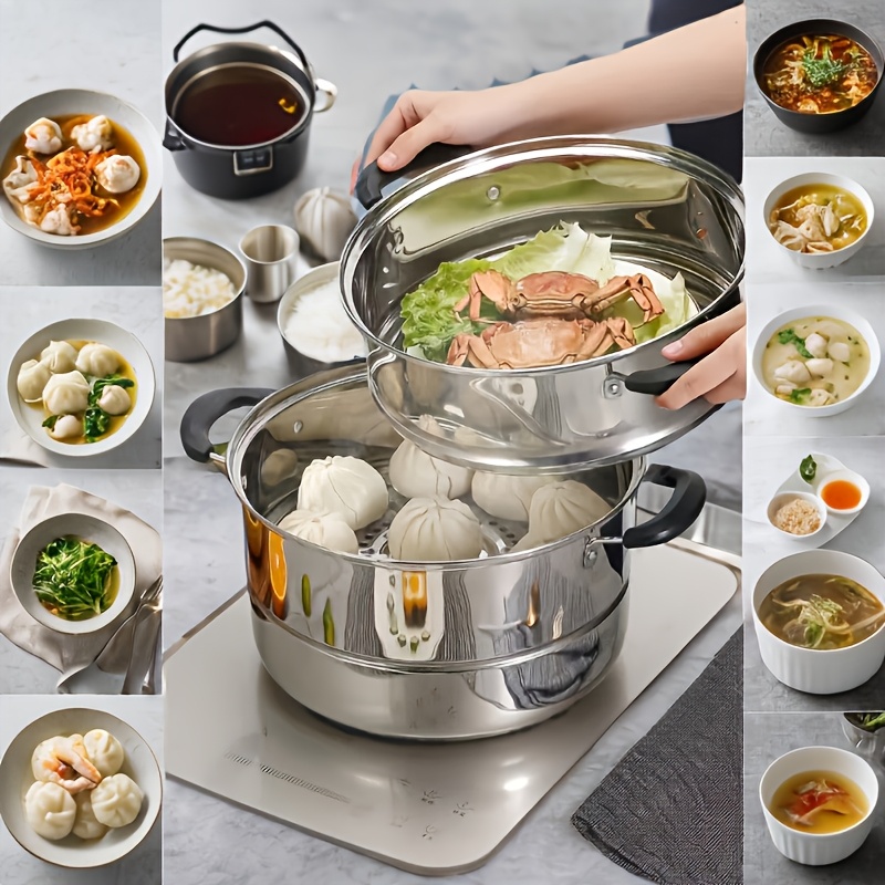 

3/4 Set Of Stainless Steel Double, Triple Boiler, Multi-functional Cooking Pot, Suitable For Soup, Soup, Stir-frying, Home And Commercial, Large Capacity To Cooking Needs