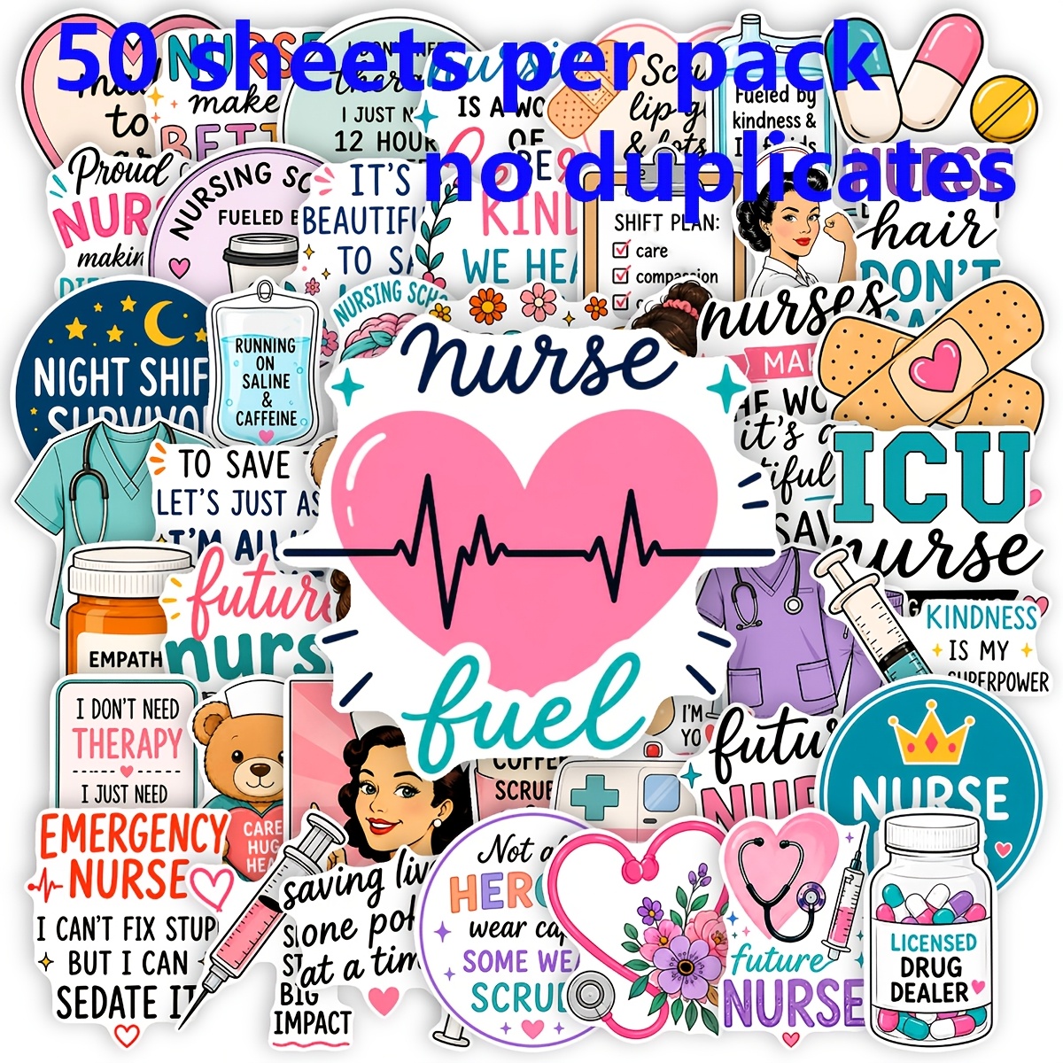 TEMU 50 Sheets Per Pack, Nurse And Fun Stickers, Graffiti Decorative Stickers, Suitable For Any Such As Luggage, Laptops, Refrigerators, Phone Cases,
