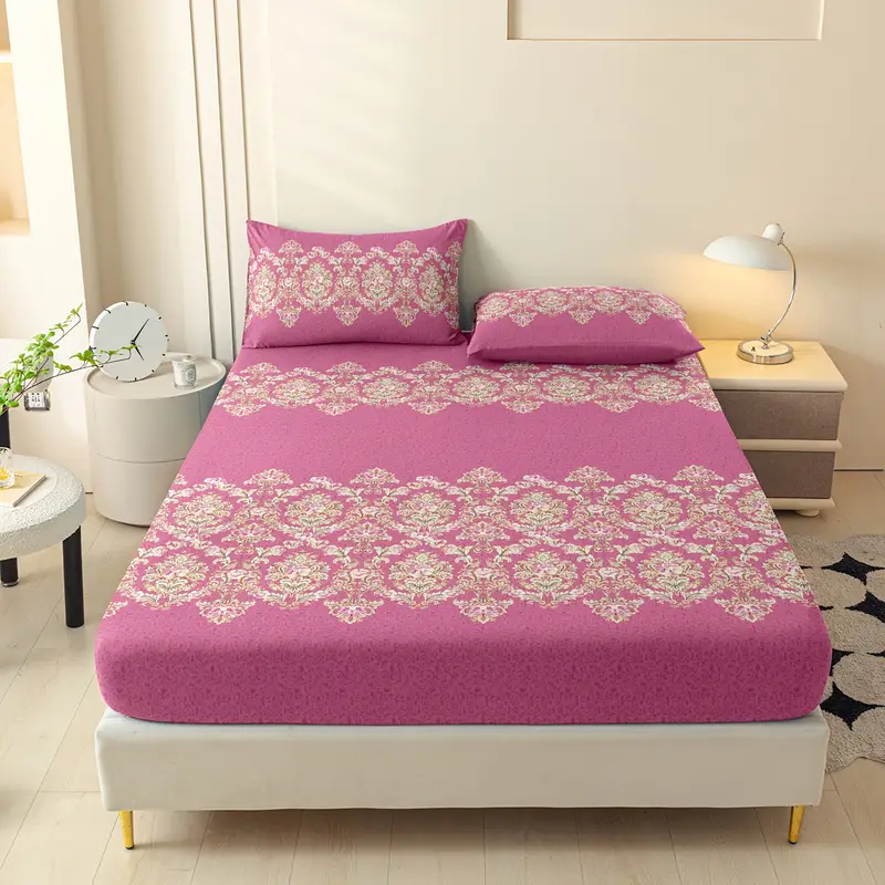 3-teiliges Bettwäsche-Set mit rosa Blumenmuster, für Schlafzimmer und Gästezimmer, inklusive 1 Spannbettlaken und 2 Kissenbezügen. Kern nicht enthalten. Weich, hautfreundlich und atmungsaktiv,
