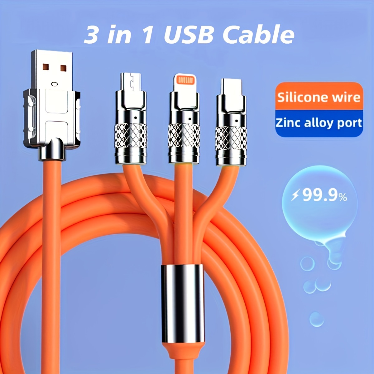 1pc OIITH 3-in-1 Fast Charging USB Cable, Silicone Round Male to Male Connector, 20-30W Power Delivery, Compatible with for iphone & Android Phones, No Battery, USB Powered, ?36V Operating Voltage, 20-30W Output Power, USB Cables for Charging, Charging Cable | Modern Cable Design | Durable Cable